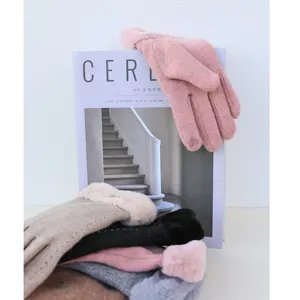 Women winter warm gloves fleece lined thick touch screen windproof suede gloves stylish
