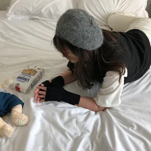 Guantes de punto sin dedos para invierno calientes comodos estilo japones de moda