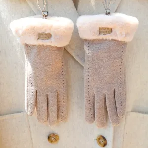 Warm women winter fleece lined gloves with plush cuffs suede touch screen windproof driving