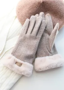 Women winter fleece lined warm suede gloves with plush cuffs for outdoor cycling and daily use