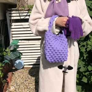 Snoepkleur popcorn gebreide handtas mini tote bag voor vrouwen stijlvolle winter accessoire