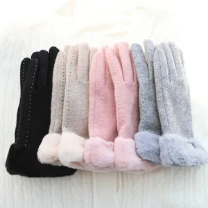 Women winter warm fleece lined touch screen gloves stylish suede windproof cycling gloves