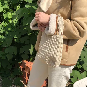 Minimalistische getextureerde gebreide handtas, mini tote tas voor dames casual dagelijks