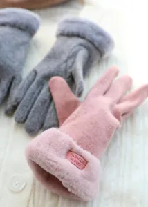 Winter women warm gloves fleece lined thick cute faux suede windproof cold weather cycling gloves