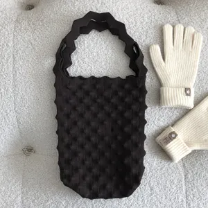 Dames gebreide handtas donkerbruin gestructureerde bubbel tote tas casual schoudertas