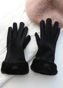 Warm winter touch screen gloves for women with cozy fleece lining and stylish design details.