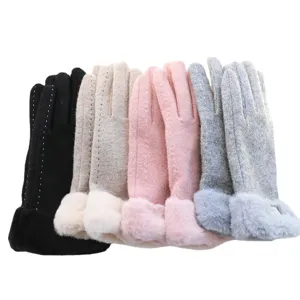 Women winter warm plush fleece touch screen gloves stylish windproof riding outdoor main display