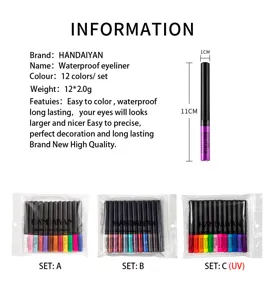 Waterproof liquid eyeliner set with 12 vibrant matte and UV colors for long-lasting eye makeup.