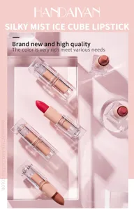 HANDAIYAN matte nude lipstick detail view, silky mist ice cube design, long-lasting cosmetic.