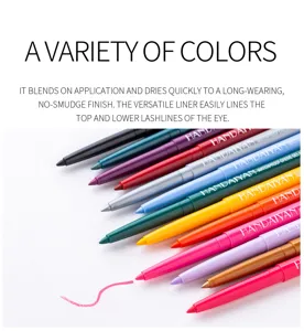 Close-up detail of colorful gel eyeliner pencils set, smooth matte waterproof liner.
