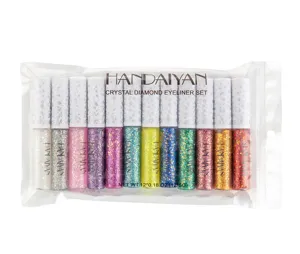 Handaiyan 12 colors crystal diamond glitter liquid eyeliner set metallic sparkle eyeshadow makeup