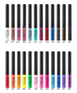 Vista dettagliata della penna eyeliner liquida colorata che mostra varie sfumature e formule.