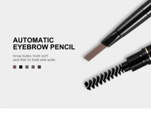 Dual-ended automatic eyebrow pencil with triangular tip and spoolie brush for precise makeup.