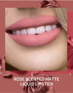 Rossetto liquido opaco profumato alla rosa, lucidalabbra vellutato a lunga durata.