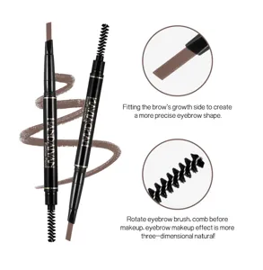 Double-ended automatic eyebrow pencil with triangle tip and brush for precise makeup.