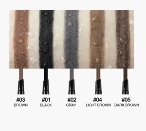 Close-up detail of waterproof eyebrow pencil swatches on skin showing five versatile shades.
