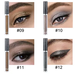 Liquid eyeshadow detail showing sparkly glitter and metallic shimmer makeup swatches in shades 9 to 12.
