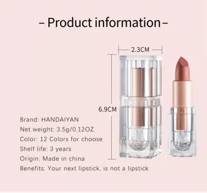 Matte nude lipstick with transparent square case, long-lasting waterproof cosmetic makeup.