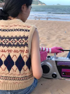 Japanischer Stil süße gestreifte Touchscreen Strickhandschuhe für Damen Winter warm