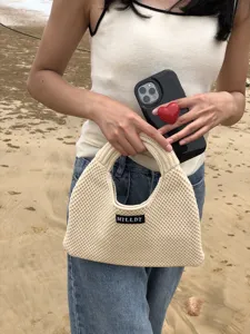 Damen einfarbige gestrickte Handtasche Freizeit Strand Umhängetasche stylische Tasche