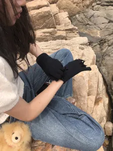 Japanische Herbst Winter Fünffingerhandschuhe warme Strickwolle süsse einfarbige Handschuhe