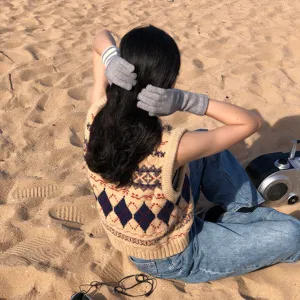 Japanischer Stil Herbst Winter Strick Touchscreen Handschuhe Student niedliche Fünffinger