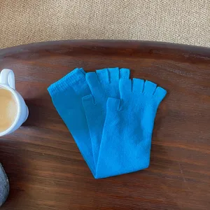 Gants sans doigts en tricot bleu chauffe-bras couleur unie hiver chaud mitaines tricotées mode