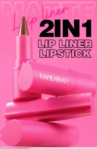 HANDAIYAN 2in1 matte lipstick and lip liner pencil, long-lasting waterproof dual-ended makeup.