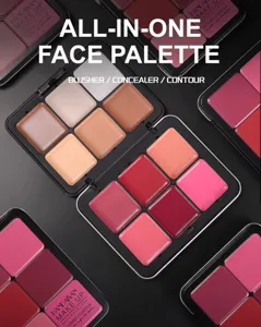 12-color tin box face palette featuring smooth blush, concealer and contour cream for daily makeup.