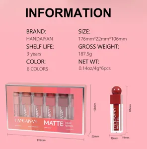 HANDAIYAN Matte Liquid Lipstick 6Pcs Set Waterproof Long Lasting Velvet Lip Gloss Makeup Gift Box