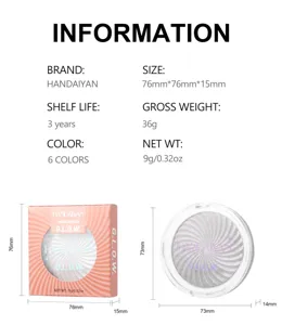 Handaiyan six-color swirl highlighter compact detail specifications and sizing view.
