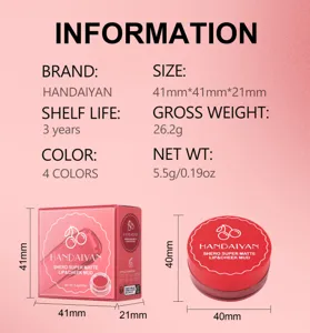 Vista dettagliata del cosmetico opaco per labbra e guancia HANDAIYAN, dimensioni e peso.