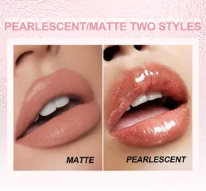 Matte and pearlescent liquid lipstick set featuring two distinct finishes for stunning daily lip makeup.