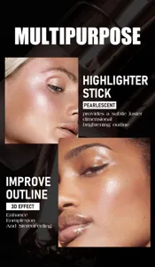 Detailweergave van multifunctionele highlighter stick met parelmoer finish voor gezicht