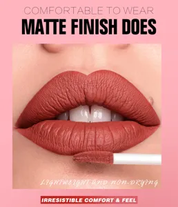 Matte liquid lipstick with lightweight non-drying formula for comfortable all-day wear.