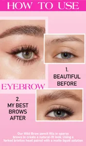 Vista detallada de la guía de uso del lápiz de cejas líquido con efecto natural resistente.