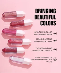 Detailed view of the 6-piece matte lip gloss set featuring long-lasting moisturizing formulas.