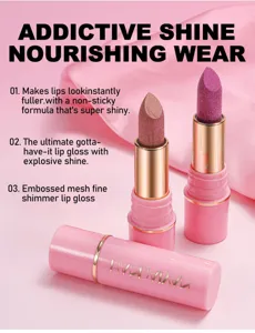 Shimmer mesh moisturizing lipstick with glossy finish and vibrant color for daily makeup.