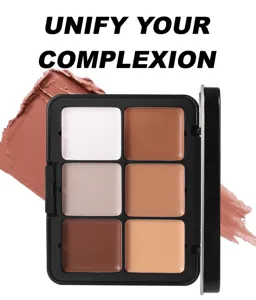 Multi-color cream concealer and contour palette with six shades for flawless face makeup.