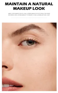 Close-up detail shot showcasing natural long lasting makeup effect and smooth skin texture.