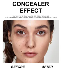 Detailed view of the concealer effect showing flawless skin before and after makeup application.