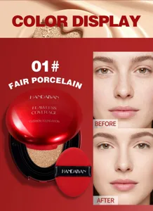 Dettaglio del fondotinta cushion rosso Handaiyan per una copertura impeccabile e finitura naturale.