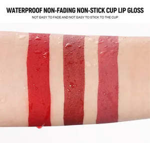 Matte waterproof liquid lip gloss arm swatch detail showing long-lasting water performance.