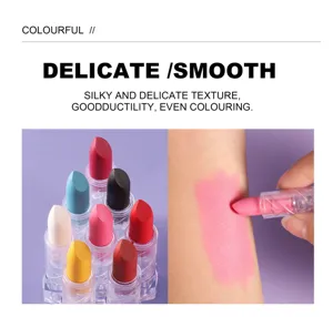 Detailed view of matte lipstick set showing vibrant color swatches and smooth texture.