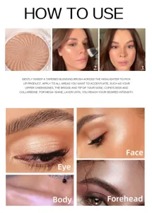 Highlighter makeup palette with swirl shimmer powder for glowing face, eyes, and body makeup.