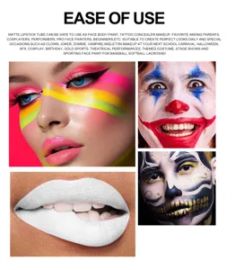 Halloween 8-piece matte lipstick set, waterproof face body paint for cosplay and party makeup.
