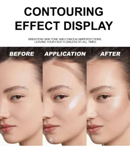 Detail view showing contouring effect before, during and after makeup application.