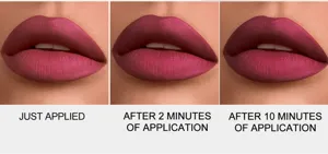 Matte liquid lipstick color payoff and long lasting wear texture detail close up lip shot showcase