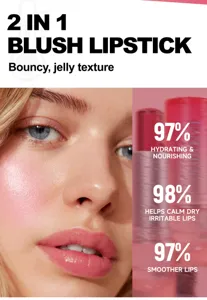 2 in 1 Blush Lippenstift mit federnder Gelee-Textur für Feuchtigkeit und glattere Lippen.