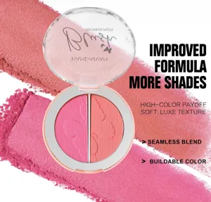 Handaiyan dual color blush palette detail view showcasing soft powder texture and butterfly design.